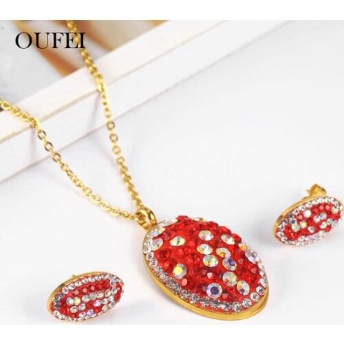 OUFEI Stainless Steel crystal Jewelry Woman Vogue 2019 Necklace Earrings Set Jewelry Bohemian Jewelry multiple colour wholesale