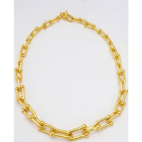 Unisex thick link paper clip style chain necklace gradual size link choker