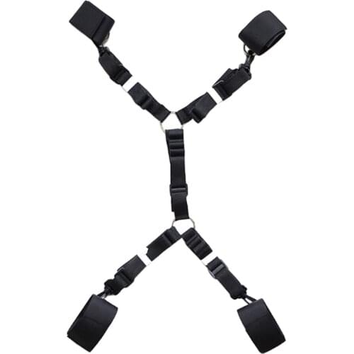 Couple Games Costume Adults Wrist Ankle Cuffs Nylon Under Bed Restraint Rope Strap Belt Handcuffs Kit Black