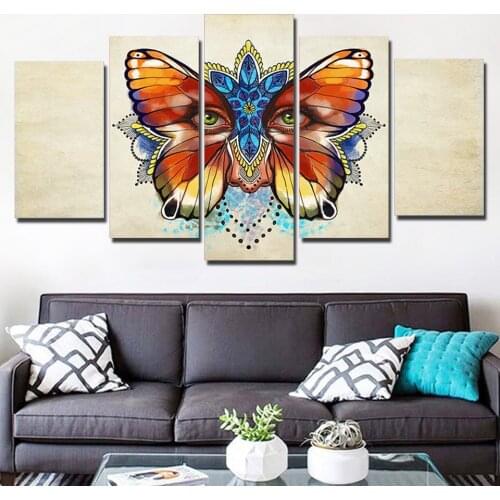 Painting Poster Oil Framework Wall Picture For Home Decoration 5 Panel Butterfly Eye Canvas Art Print Modular Kids Room