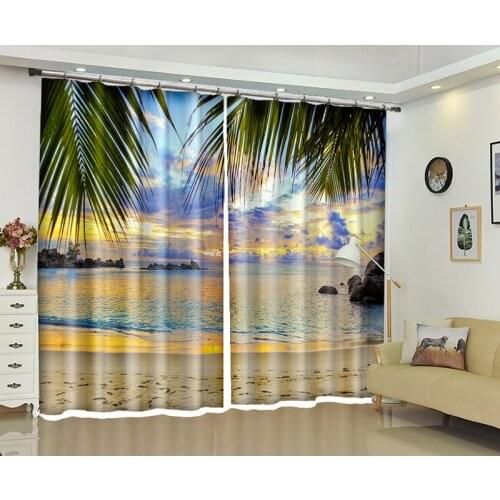 Seaside scenery 3d Curtains For Living Room Window Treatments Modern Curtains For Beding Room living room High-precision Shade
