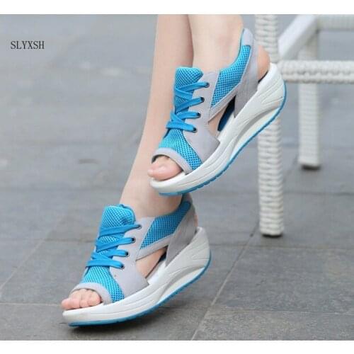 2019 Hot Fashion Summer Womens Sandals Casual Sport Mesh Breathable Shoes Women Ladies Wedges Sandals Lace Platform Sandalias