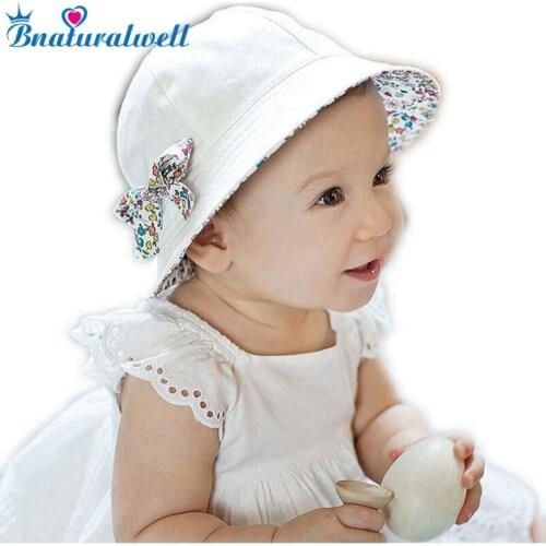 Toddler Hat Infant Baby Girls Floral Bowknot Bucket Hat Two Sided Cotton Beach Cap Summer Outdoor Sunshade Bucket Hats BS097