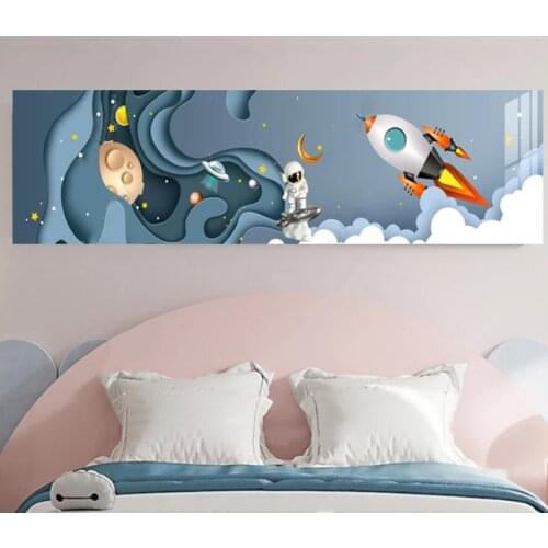 Blue Starry Sky Rocket Astronaut Canvas Painting Wall Arts Living Room Decor Cartoon Rabbit Funny Prints Picture For Kids Room