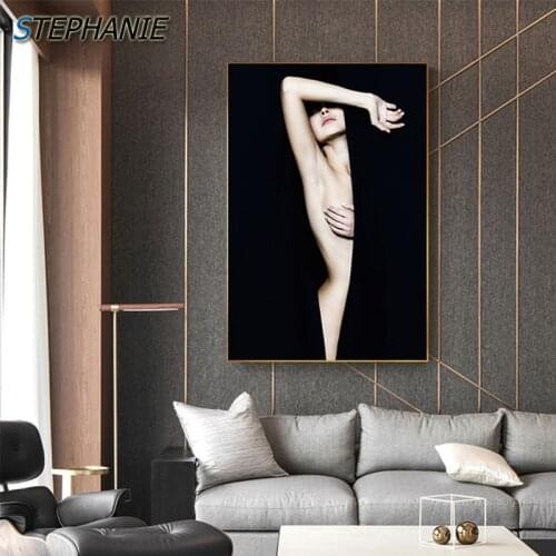 Nordic Sexy Naked Hot Girl Canvas Painting Modern Big Poster Print Sexy Black Dress Women Wall Art for Living Room Cuadros Salon