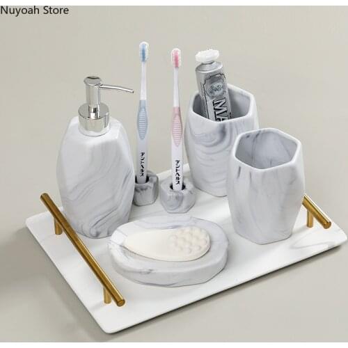Bathroom Supplies Nordic Marble Ceramic Lotion Bottle Soap Dish Toothbrush Cup Light Luxury Home Bathroom Decoration Accessories