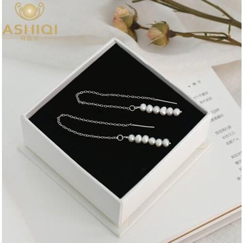 ASHIQI Natural freshwater pearl long earrings 925 sterling silver 2021 Fashion Hanging Women Earrings Summer Jewelry Girls GIfts