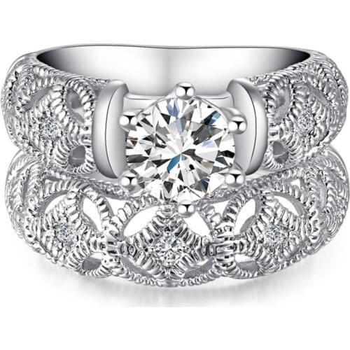 Women wedding ring set 2016 lady engagement jewelry wholesale fashion new Czech zircon silver plated plated ring