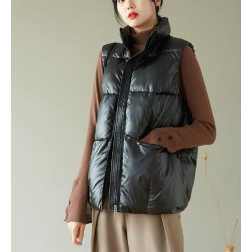 Puffer Vest Women Solid Autumn Winter Warm Zipper Pockets Ladies Sleeveless Jacket Stand Collar Fashion Waistcoat for Female