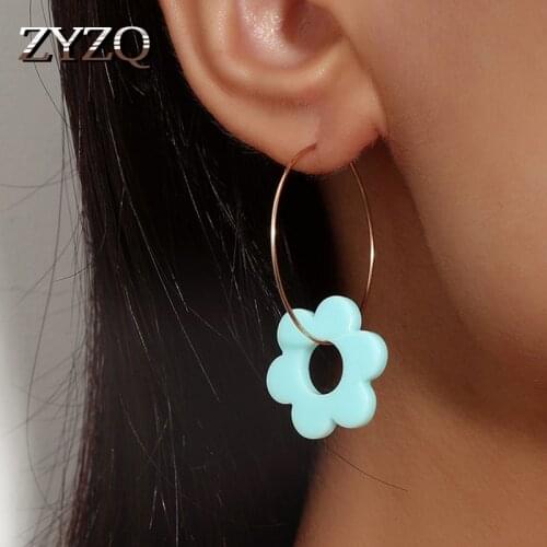 ZYZQ Korea New Colorful Acrylic Flower Earrings For Women Girls Romantic Beach Dangle Drop Earrings Jewelry Accessories