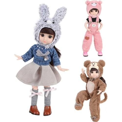 12 inch 1/6 BJD Dolls with 3D Cartoon Animal Clothes Hat Chinese 12 Zodiac Doll Figure Desktop Model Toys for Girls Gifts