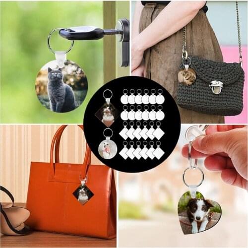 24pcs Sublimation Keychain Blanks Heat Transfer Keyrings MDF Board Round Square Shape Ornaments Valentines Day Gift P15D