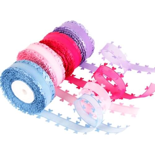 25mm 20Yards Heart Tooth Edge Embossing Organza Lace Ribbons Hair Bows Wedding Gift Wrap DIY Decoration Material,20Yc12538
