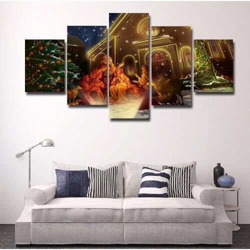 5 Panels Modern Decorative Christmas Decorations Trees Painting On Canvas Modern Room Home Decoration HD Print Poster Picture
