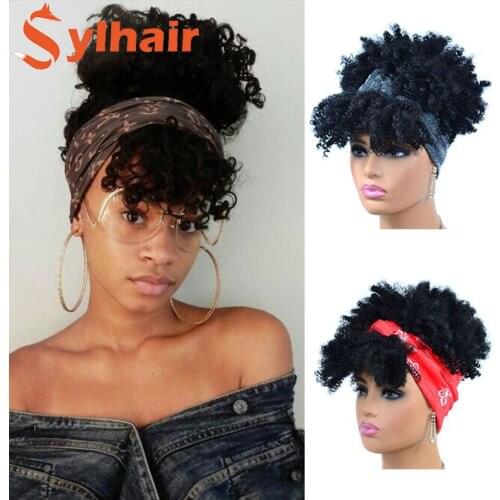 Afro Kinky Curly wigs puff with Headband Wigs synthetic Afro Puff fashion wig with Scarf For Black Women Sylhair