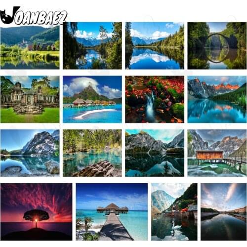 Diamond Painting Decoration Seaside Scenery 5D Diy Wall Art Mountain River Scenery Round Diamond Inlaid Home Room Decoration