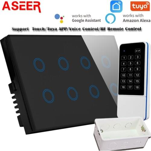 ASEER UK Standard 8 Gang WIFI Switch Compatible RF Remote Control/Alexa/Google/Tuya Smart Life,AC110-240V,WIFI Light Switch 600W