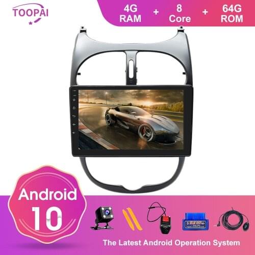 Toopai Android 10 For Peugeot 206 2001-2008 Car Multimedia Player GPS Navigation Navi Auto Radio Head Unit Stereo IPS RDS
