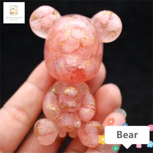 Baceda crystal resin handicraft small and lovely pink crystal stone Bear Ornament Polyresign bear ornament Amerthyst, Olivine/pe