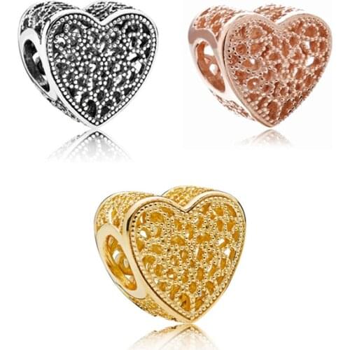 Free Shipping 925 Sterling Silver Filled With Romance Openwork Heart Charms Fit Bracelet For Women DIY Jewelry S925 Beads