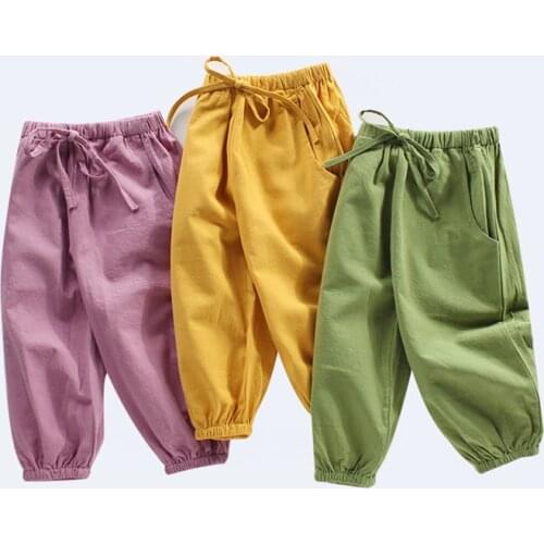 New Kids Pants Boy Girl Summer Candy Solid Color Trousers Children Clothes Full Length Pants for Baby Girls Casual Harem Pants