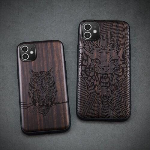 Black Wood 12 Mini Case For iPhone 12 Pro Case Wooden iPhone12 Cover TPU Coque For iPhone 12 Pro Max Funda