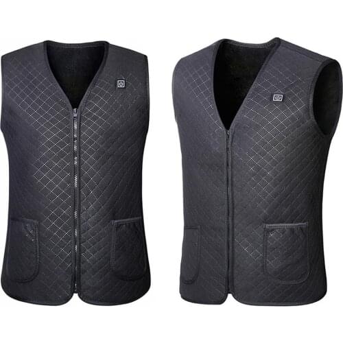 Black Men Winter Warm Electric Heating Vest Zip Closure Cotton Lining Outdoor Camping Hiking Hunting Thermal Washable Jacket New