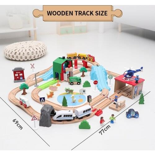 Wooden Electric Train Rail Car Set Magnetic Car Puzzle Building Blocks Assembled Track Wooden Railway Toy Childrens Day Gift