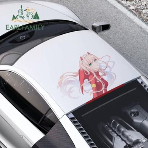 EARLFAMILY 43cm x 30.4cm For Zero Two Car Stickers Scratch-Proof Decal Personality Anime Motorcycle Sticker Decoration