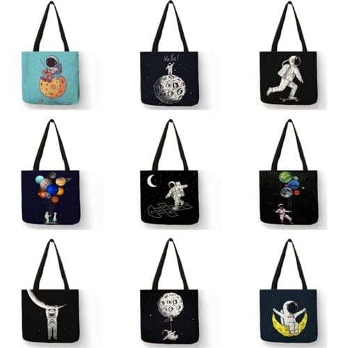 Customized Cartoon Spaceman Astronaut Print Totes Fashion Lady Shoulder Bag Women Handbag LeisureTravel Beach Bags Shopper Bag