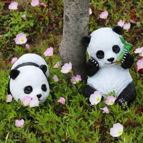 Resin Panda Sculpture Garden Decoration Outdoor Simulation Animal Statues Lawn Landscape Figure Crafts Home Yard Art Ornaments