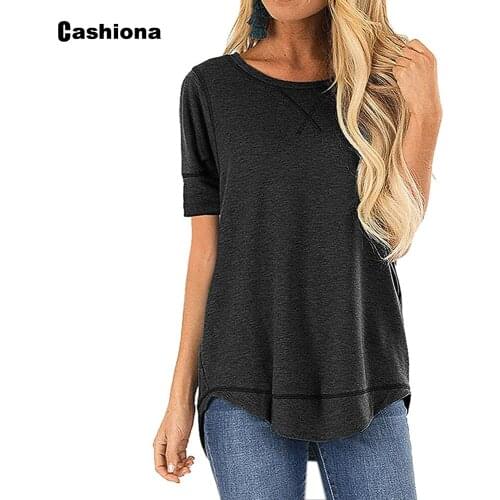 Cashiona Plus size Model Womens Top Elegant Leisure Casual T-shirt England Style 2021 Summer Round Neck Loose Tees shirt Femme