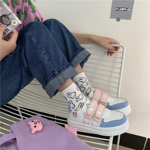 Female Student Blue Low Top Platform Flats Ladies Vulcanize Shoes Women Sneakers White Pink Tennis Cute Lovely Girl Casual Shoes