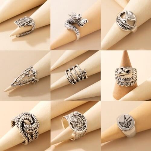 Tocona Punk Skull Demon Claw Animal Single Ring for Women Men Funny Eagle Dragon Alloy Metal Halloween Party Jewelry Anillo