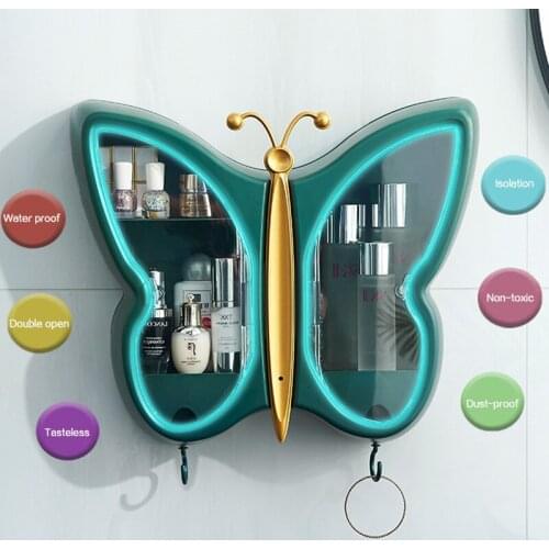 Hot-selling Creative Cosmetics Storage Box Wall-mounted Non-perforated Dust-proof Bathroom Wall Home Decor Makeup Organizer Box