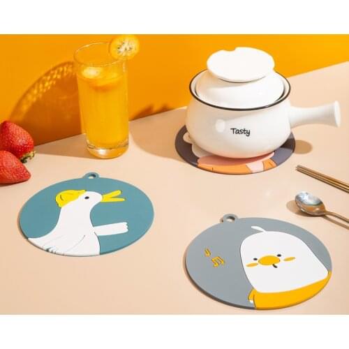 Creative Placemat for Dining Table Cartoon Round Silicone Anti-scald Bowl Mat Tea Coaster Insulation Pad Kitchen Accessories