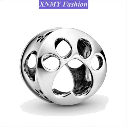 Hot Sale Silver Color Hollow Bear Paw Footprint Charm Beads Fit Original Pandora Bracelet Bangle Lucky Jewelry Making DIY Gift