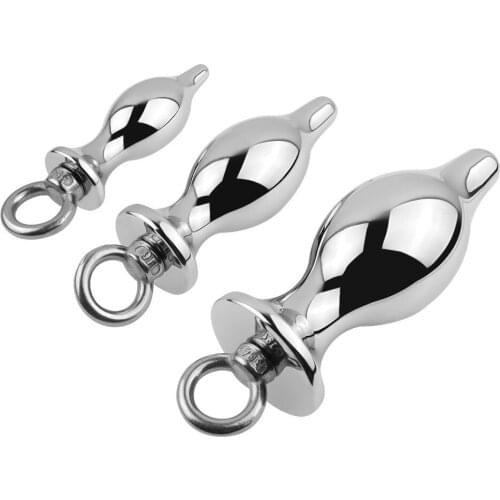 S M L 3 Size Metal Anal Plug With Pull Ring Dilator Anus Colon Plug Sex Toys For Women Men Masturbators Smooth Insert Butt Plug