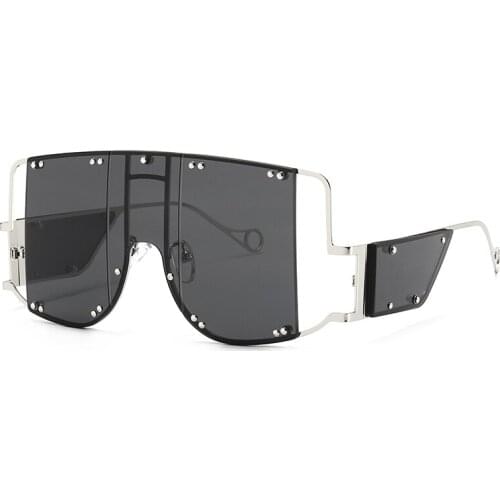 Fashion Square Sunglasses Men New Oversized Mirror Shades Women Glasses Luxury Brand Metal Rivet Trend Unique Female Eyewear