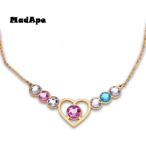 MadApe Fashion Heart Pendant Necklace Stainless Steel Gold-color Choker Women Fashion Generous Sweater Chain Jewelry Wholesale