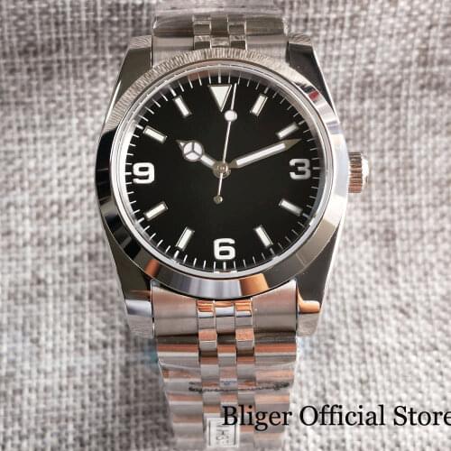 BLIGER 36mm Men Watch Sterile Mechancial Men Watch Jubilee Bracelet Seeing Glass Back Luminous Hand NH35 miyota 8215 Movement