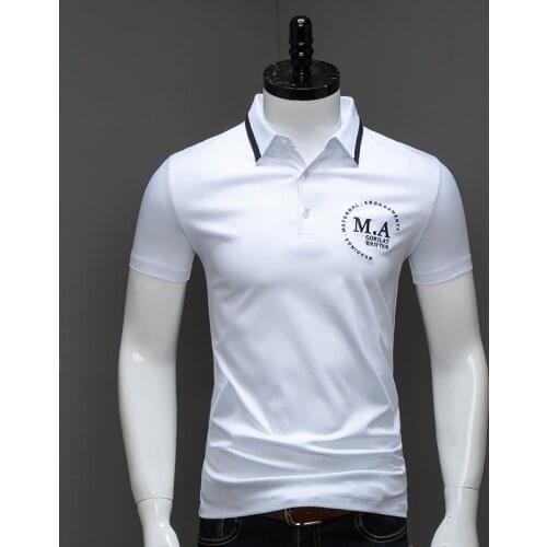 Smart Casual Men Polo Men Short Sleeve Polo Shirt Letter Embroidery Polo New White Cotton Clothing Summer Fashion Men Tops