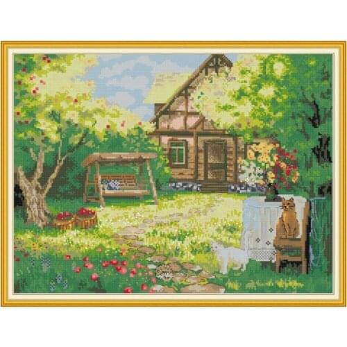 Backyard Cross Stitch Embroidery Kits Scenery Patterns DIY Handmade Cross Stitch Needlework Set 14ct 11ct Counted Printed Canvas