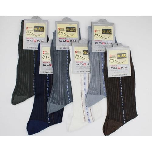 New business men spring summer medium length silk nylon striped socks