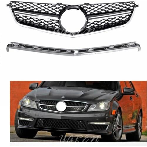 Fit for Mercedes Benz W204 Only C63AMG Front Grille 2008-2011 Silver & Black