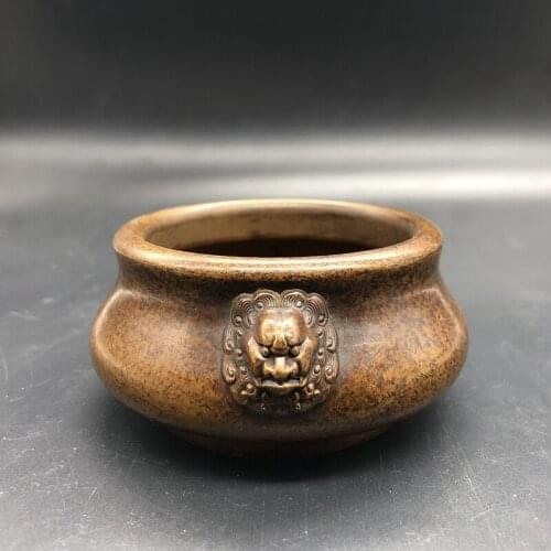 Rare MingDyansty Xuande copper furnace lion head incense burner Xuanzi bottom incense burner