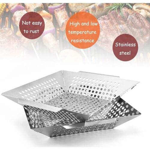 BBQ Plate Non Stick Square BBQ Grid Stainless Steel Vegetable Basket BBQ Accessories Barbecue Picnic Cooking Tray
