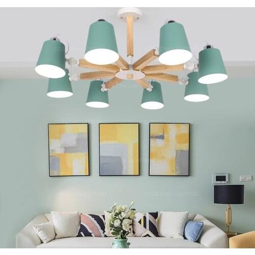 Modern wood chandelier master bedroom 8 light foyer kitchen semi-flush light blue chandelier for living room fancy nordic lights