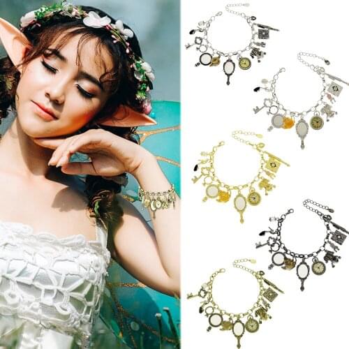 Charms Cuff Bangle Link Chain Bracelet for Women Girl BestFriend Gift Wonderland Fairytale Beads Crystal Jewelry Party Fashion