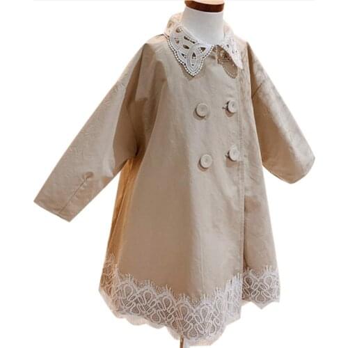 Baby Girls Windbreaker Spring autumn For kids Trench Coats lace stitching double breasted Outerwear
